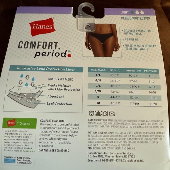 Hanes Womens Period Underwear 3-Pack, Comfort, Period Light Leak Protection - Picture 6 of 6